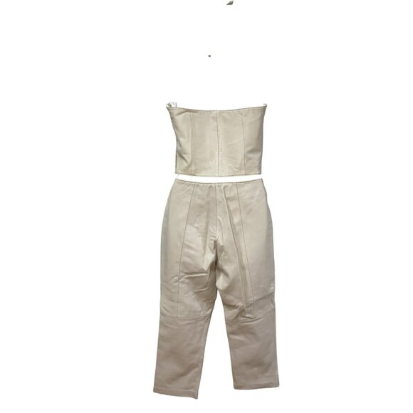 Hugo Buscati Collection Womens Cream Leather Halter Top & High-Waisted Pants Set - Picture 2 of 11
